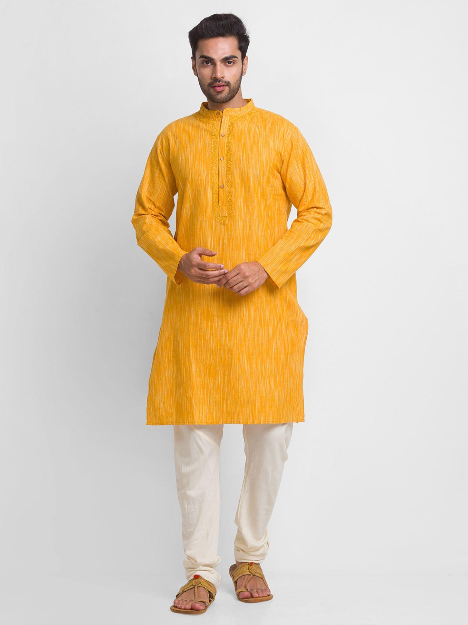mustard woven design kurta