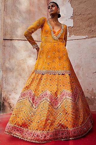 mustard woven silk embellished lehenga set