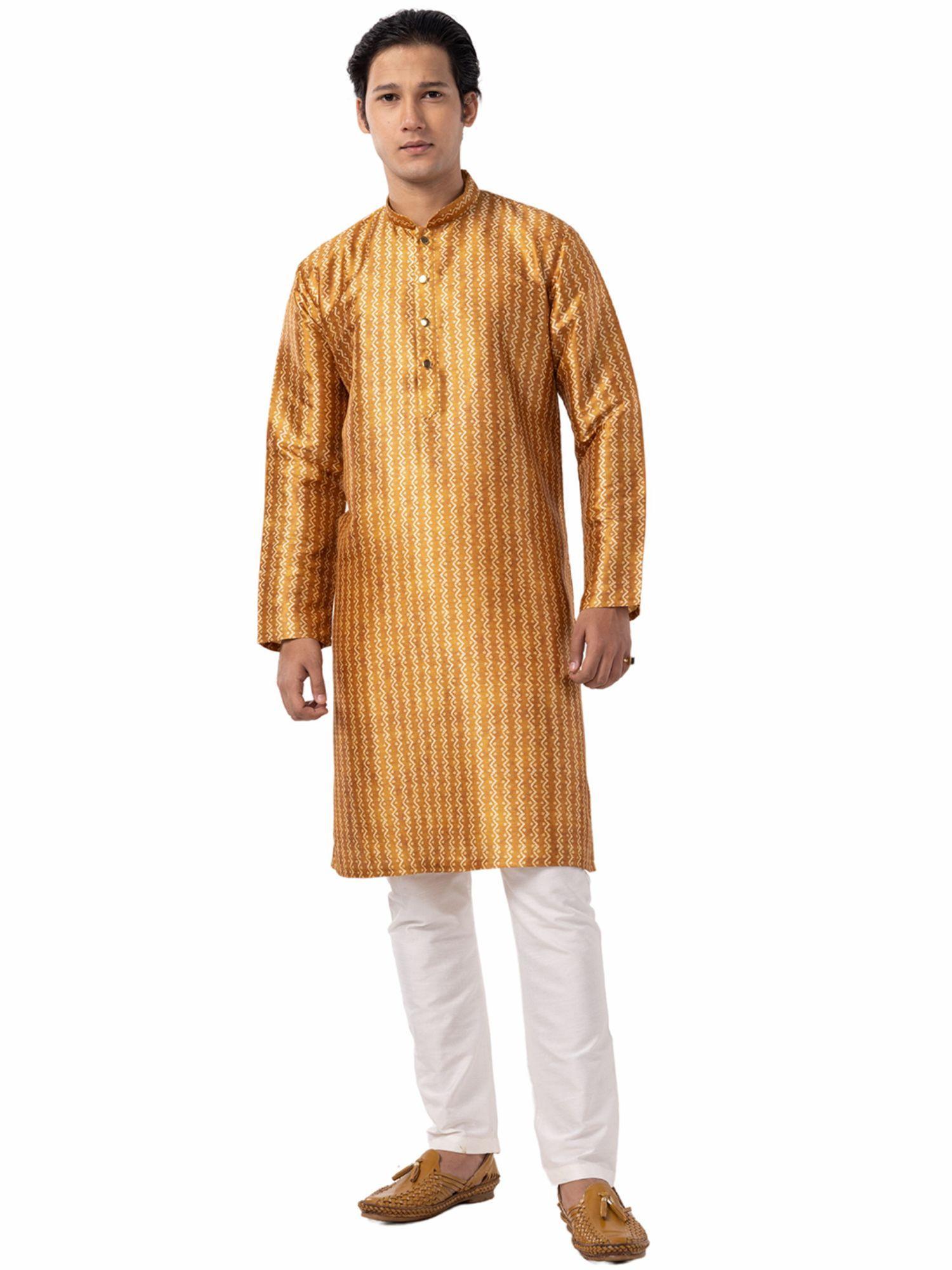 mustard yellow & cream printed kurta