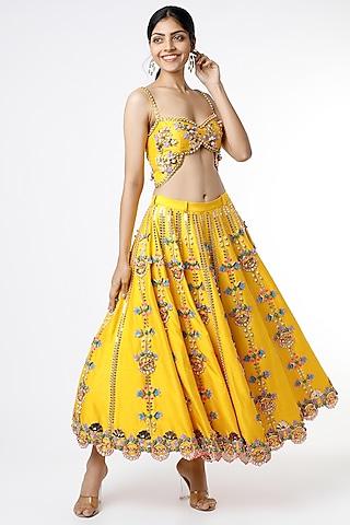 mustard yellow 3d metallic embellished short lehenga set