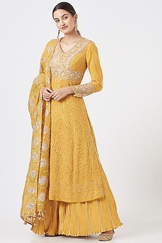 mustard yellow chikankari anarkali set