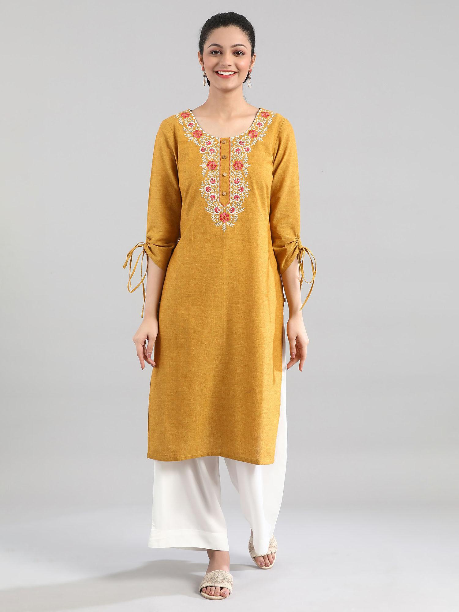 mustard yellow cotton kurta