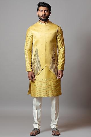 mustard yellow embroidered bundi jacket