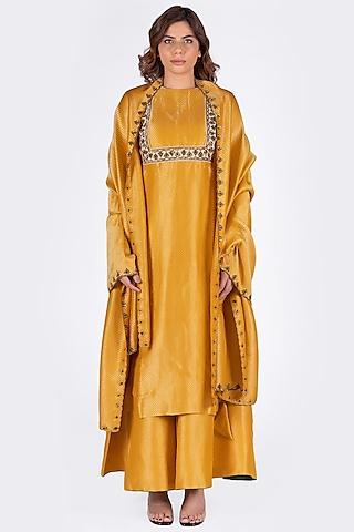 mustard yellow embroidered kurta set