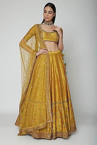 mustard yellow embroidered lehenga set