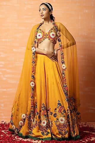 mustard yellow embroidered lehenga set