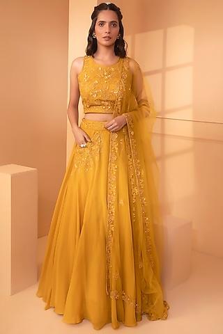 mustard yellow embroidered lehenga set