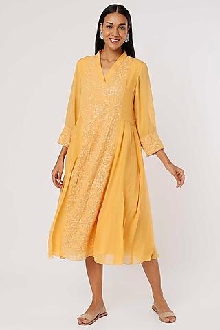 mustard yellow embroidered tunic