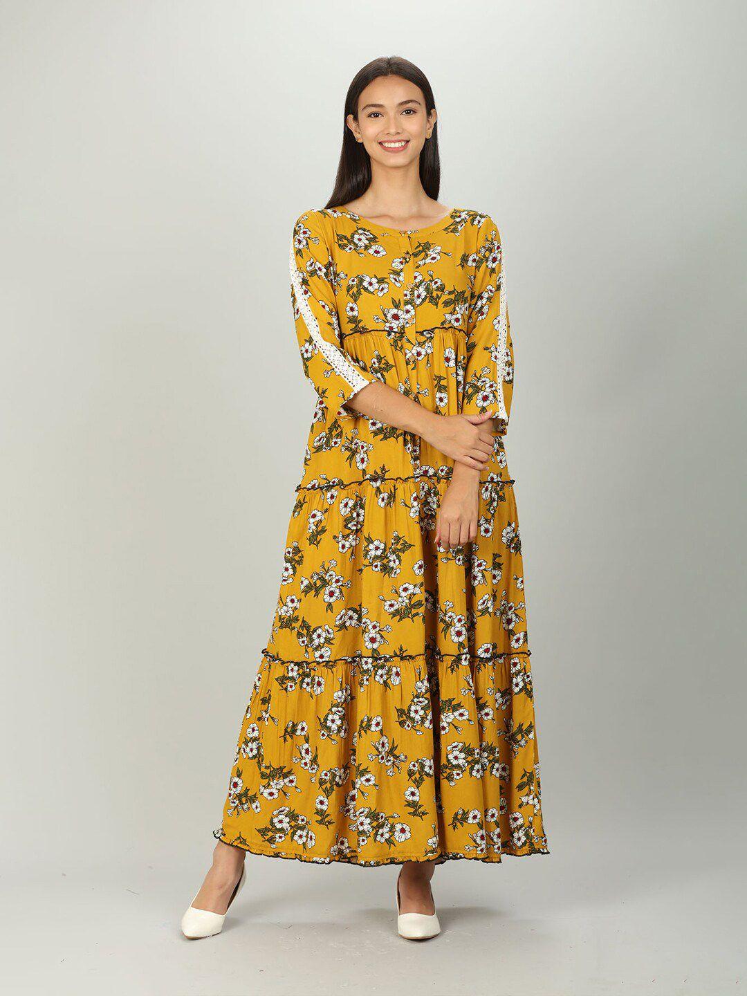 mustard yellow floral crepe maxi dress