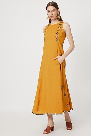 mustard yellow khadi cotton dress