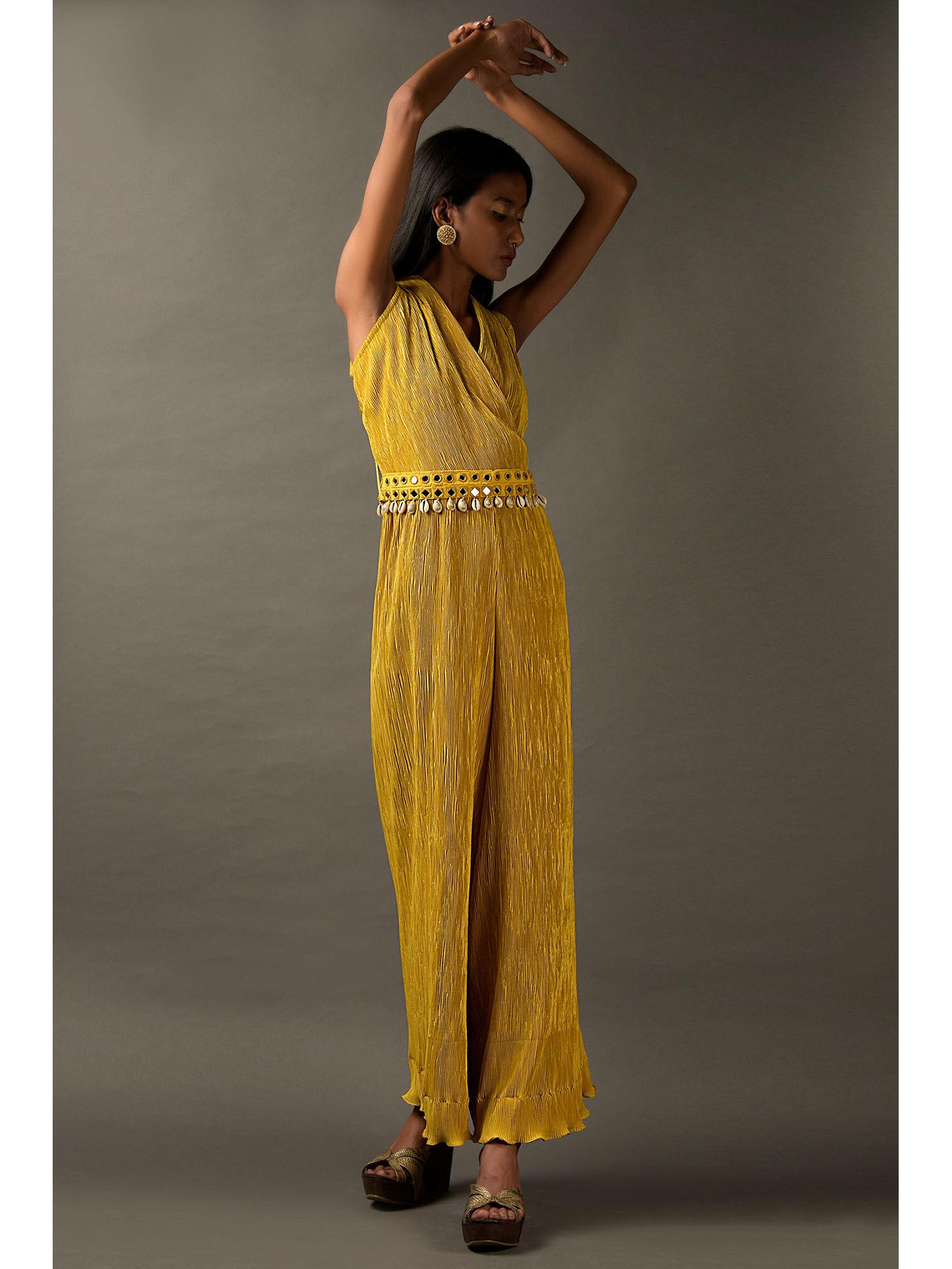 mustard yellow lycra jumpsuit (set of 2)