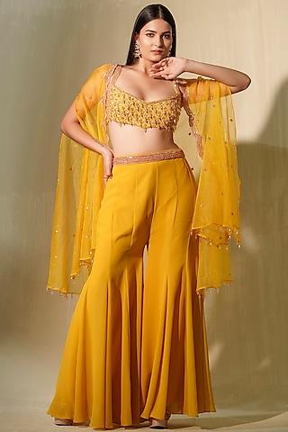 mustard yellow organza cape set