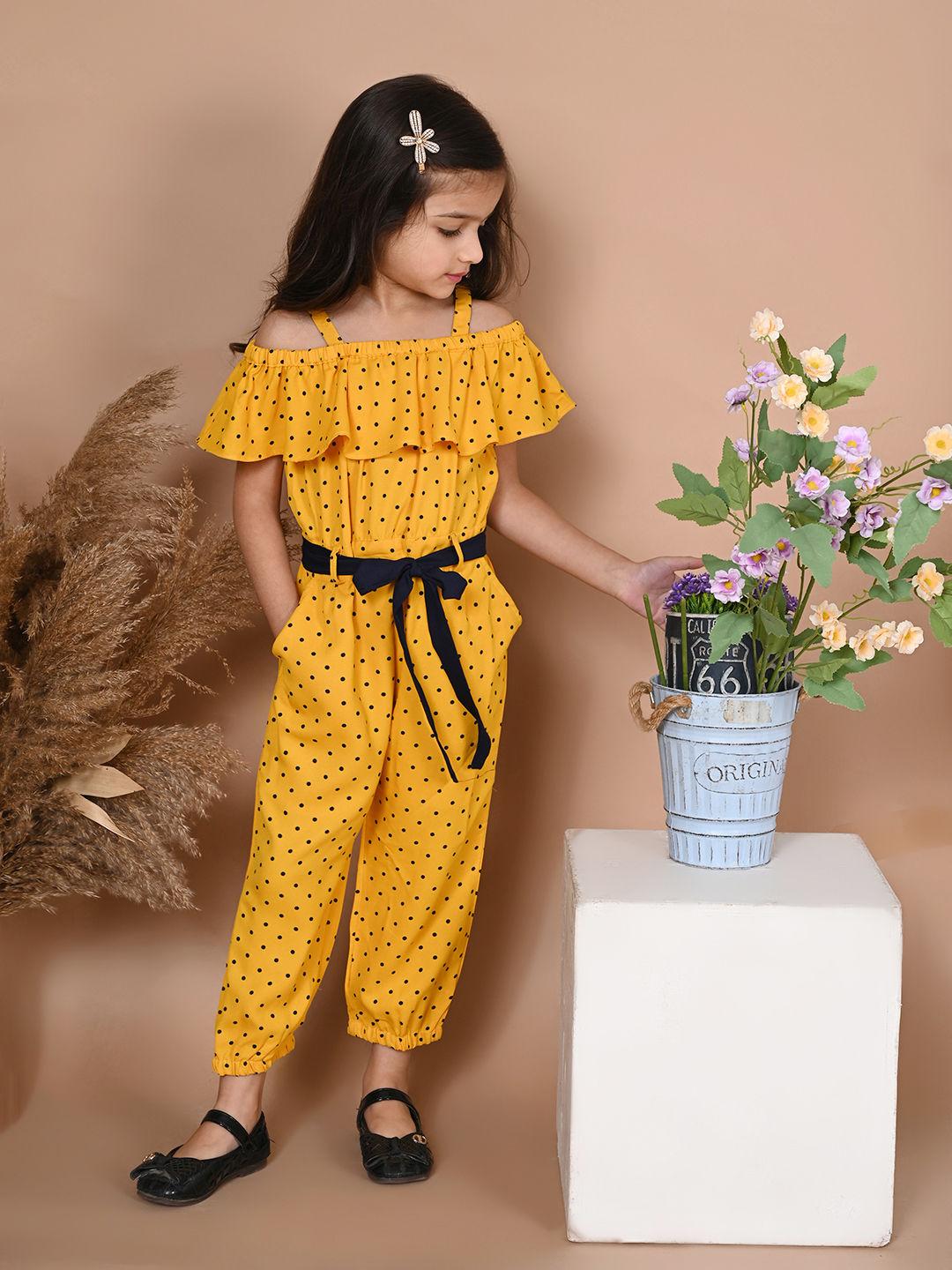 mustard yellow polka jumpsuit