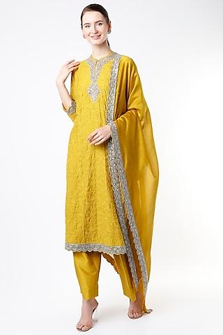 mustard zardosi embroidered tunic set