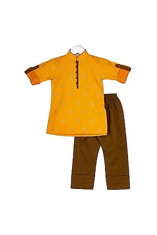 mustard zari embroidered kurta set for boys