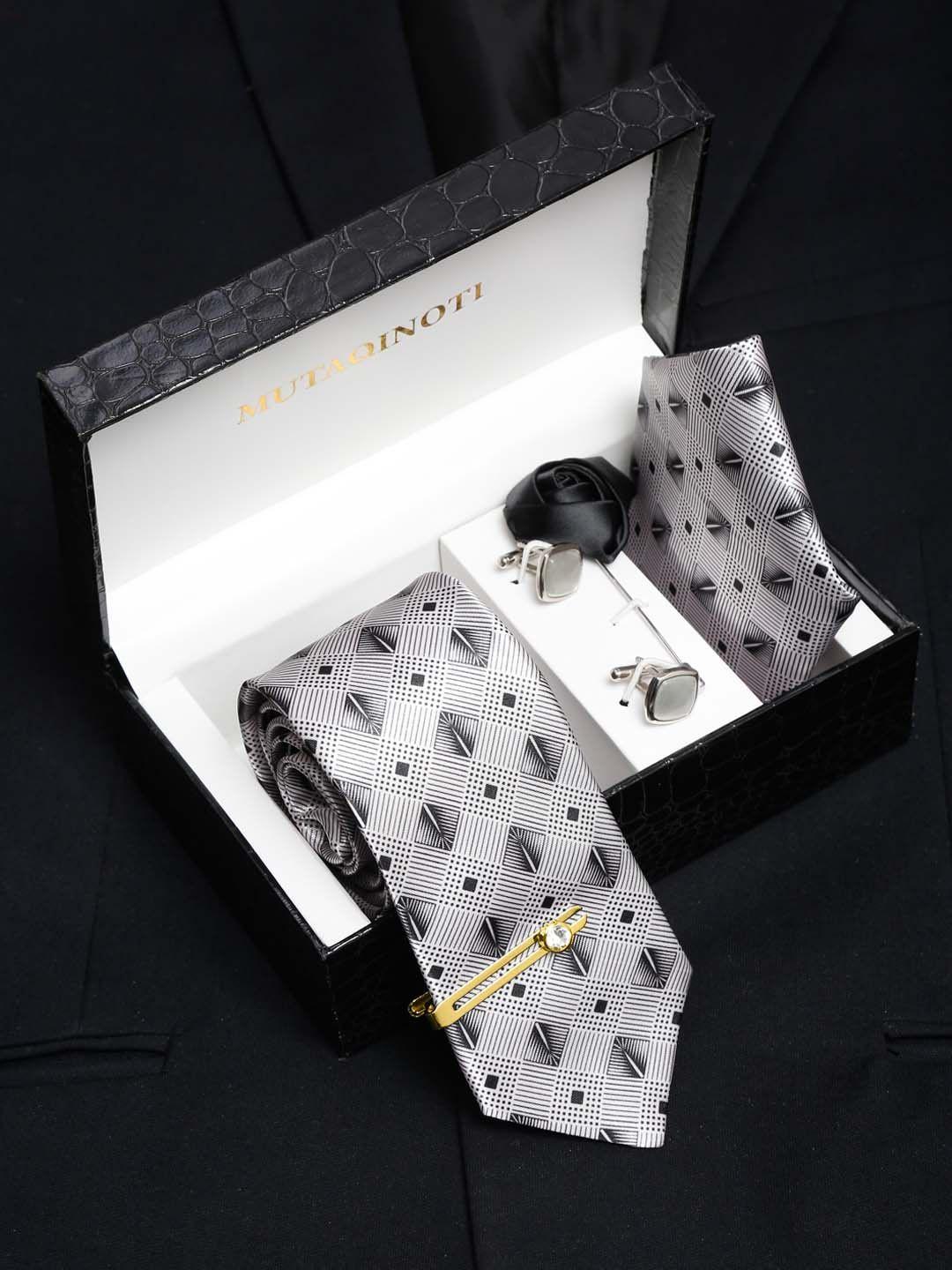 mutaqinoti men grey formal tie accessory gift set
