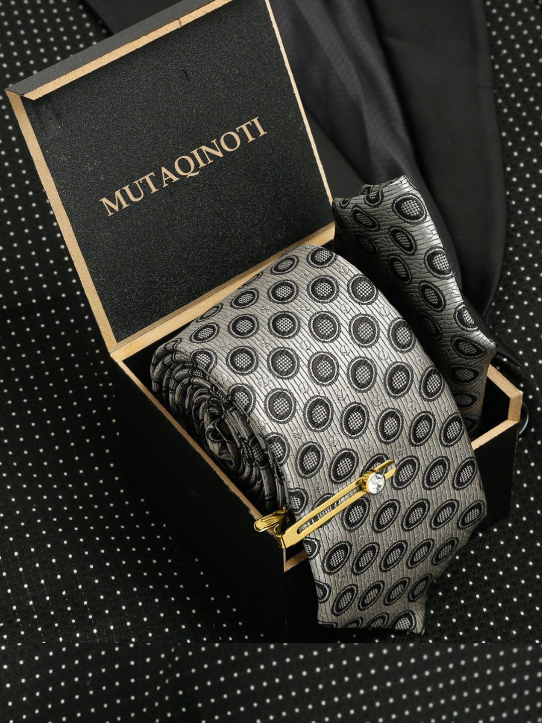 mutaqinoti men grey italian silk accessory gift set