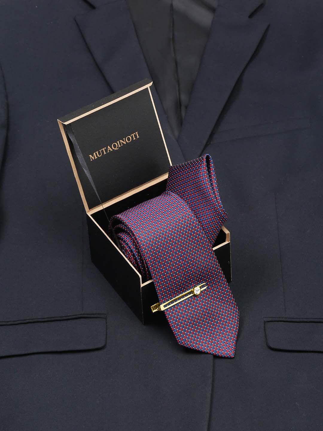 mutaqinoti men multicoloured silk necktie with golden tiepin accessory gift set