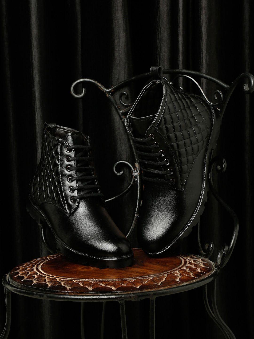 mutaqinoti men black synthetic leather casual chuka boots