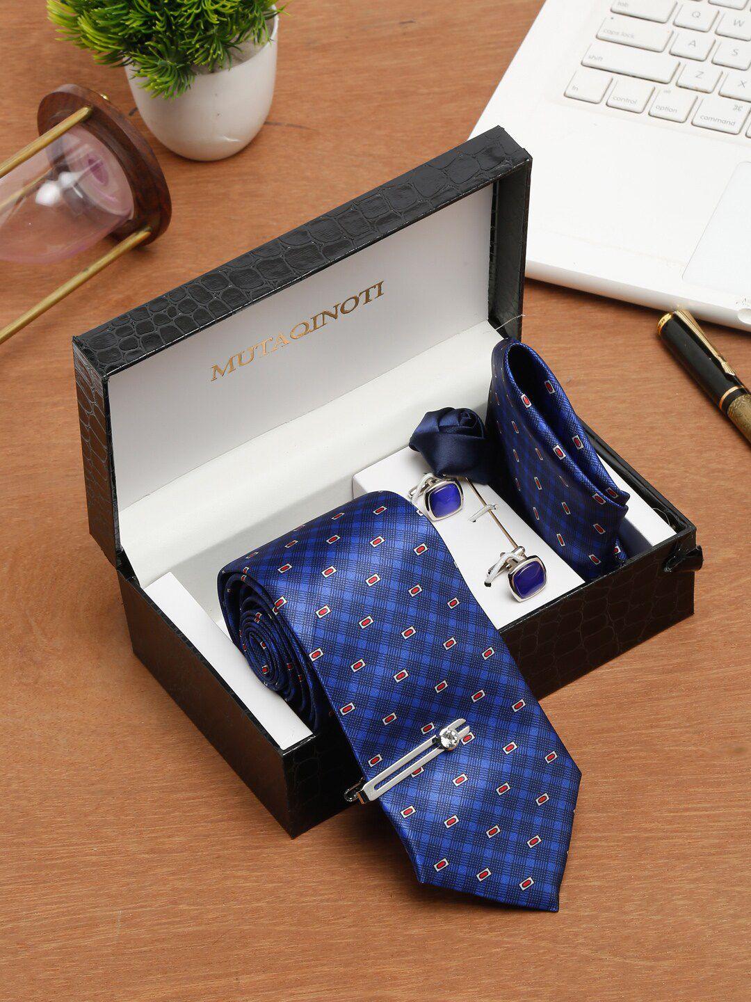 mutaqinoti men blue printed polyester formal accessory gift set