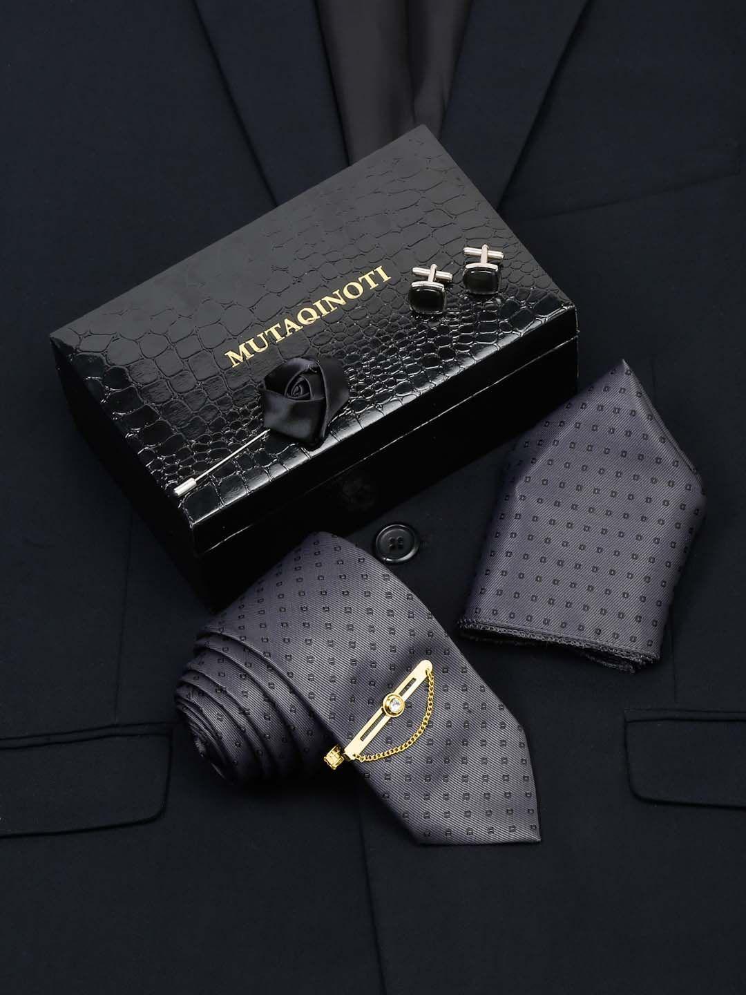 mutaqinoti men dotted pattern formal silk accessory gift set