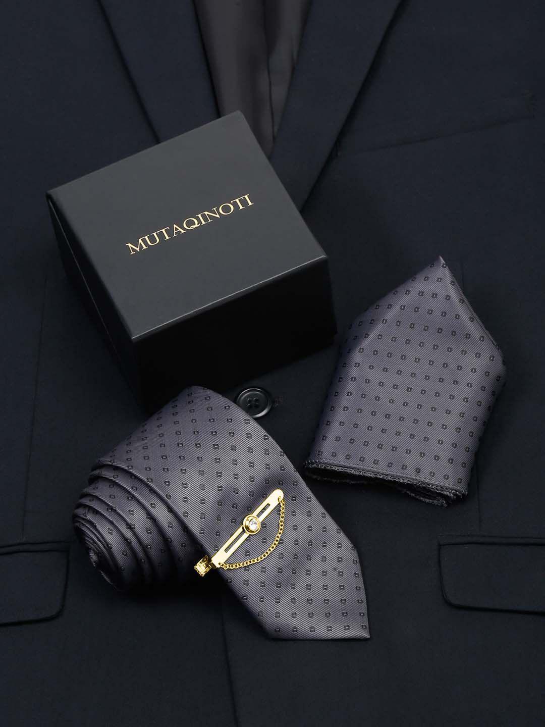 mutaqinoti men dotted pattern silk formal accessory gift set
