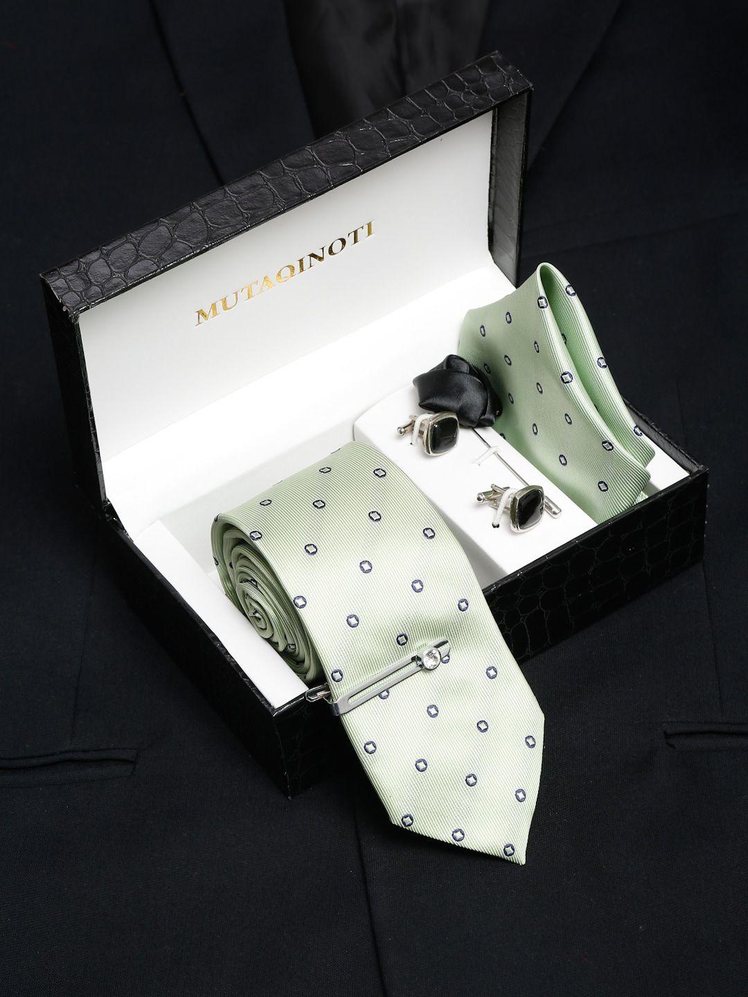 mutaqinoti men green printed polyester formal accessory gift set