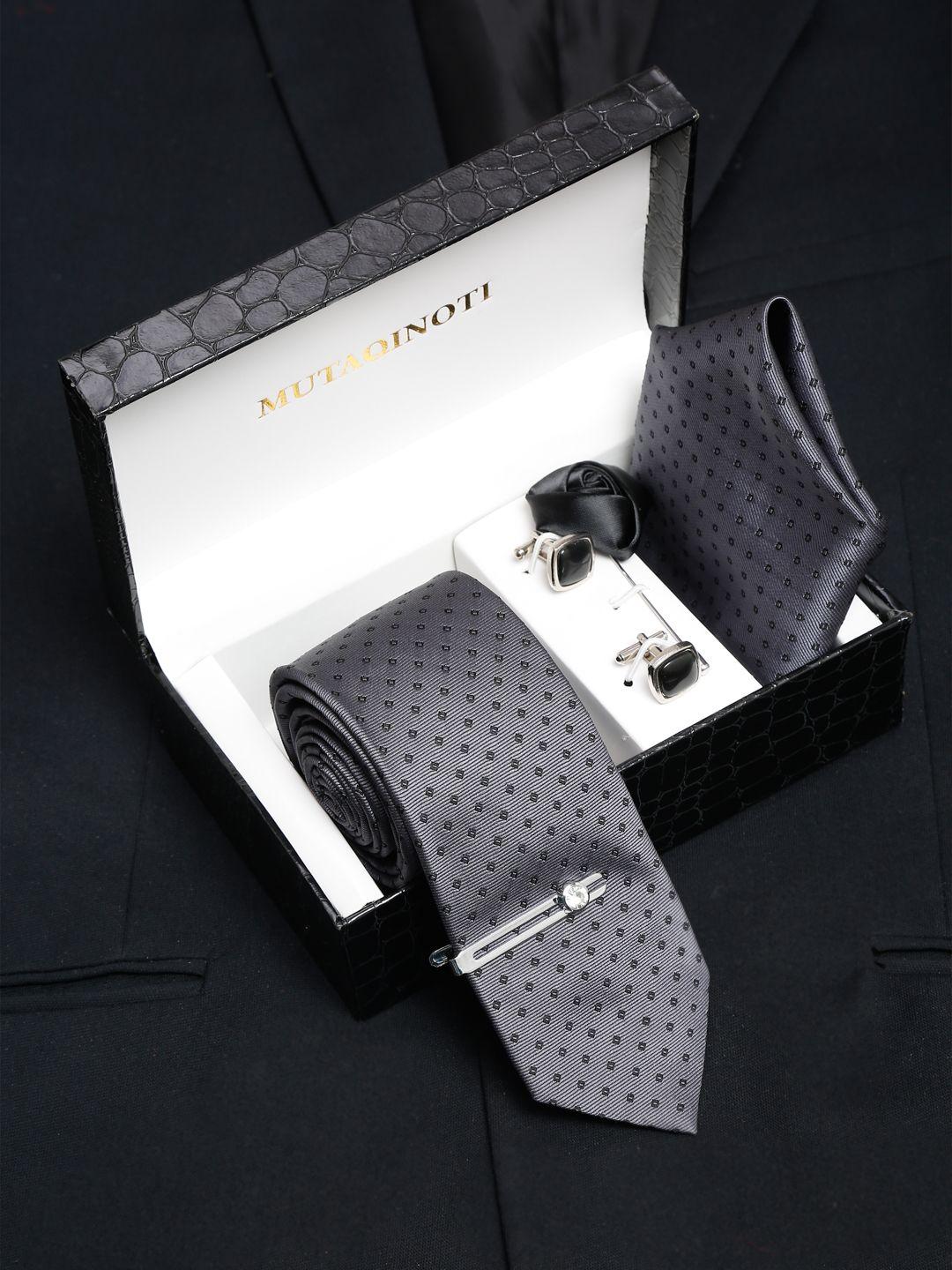 mutaqinoti men grey & black printed accessory gift set