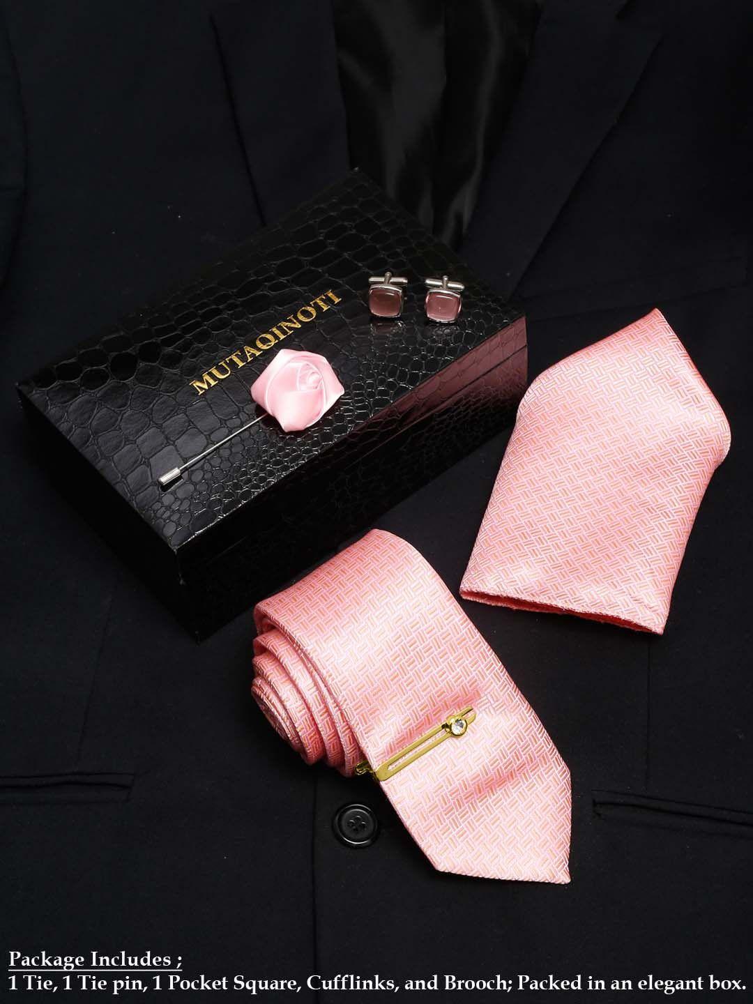 mutaqinoti men pink printed formal tie accessory gift set