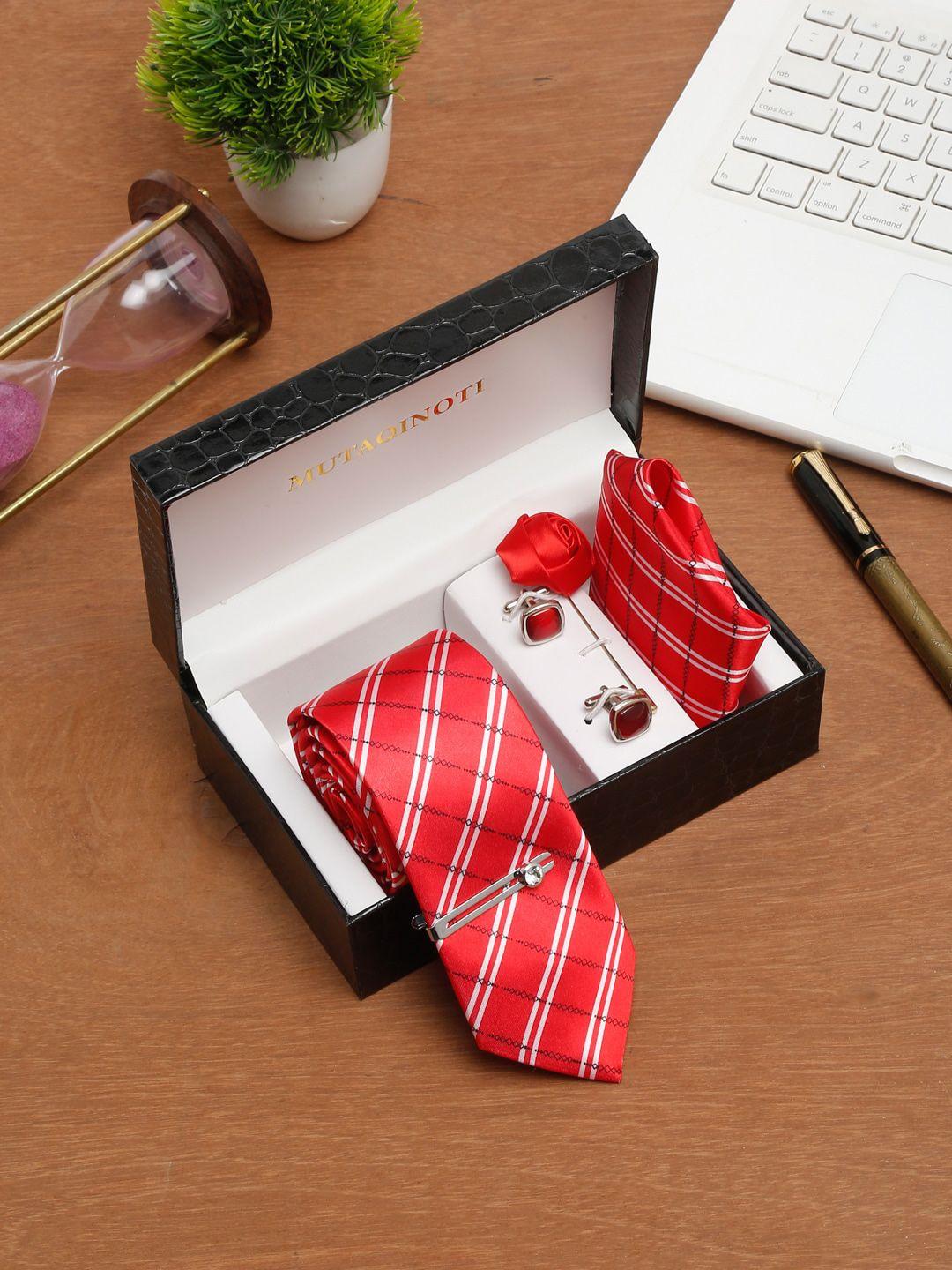 mutaqinoti men red printed polyester formal accessory gift set