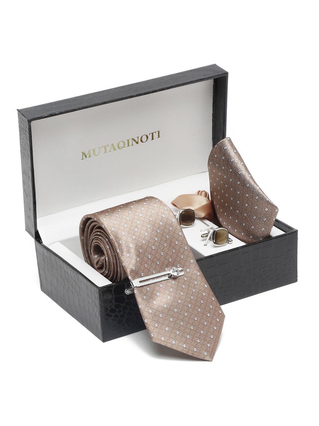 mutaqinoti men textured brown silk blend necktie accessory gift set