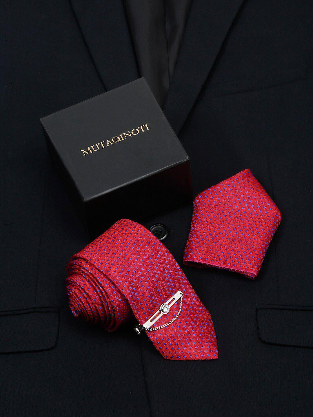 mutaqinoti printed skinny tie with tiepin & pocket square