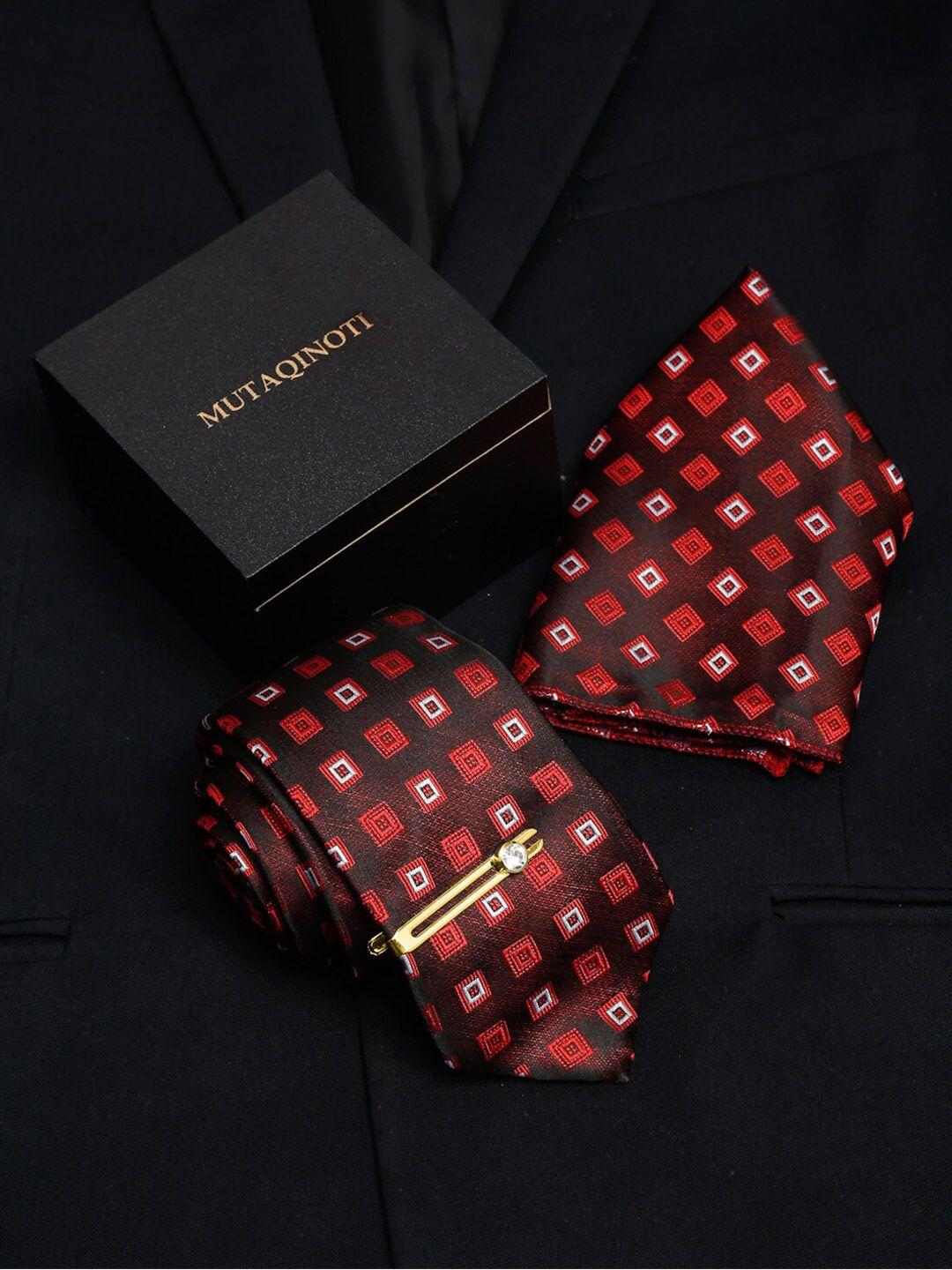 mutaqinoti set of 3 square brown silk necktie accessory gift set