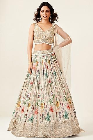 muted grey georgette embellished lehenga set