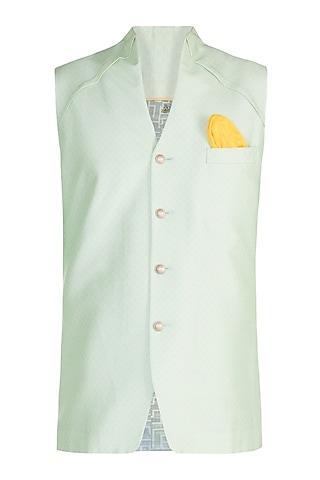 muted mint & mellow yellow digital printed bundi jacket