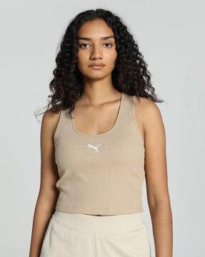 muted motion ribbed fitted round-neck crop t-shirt