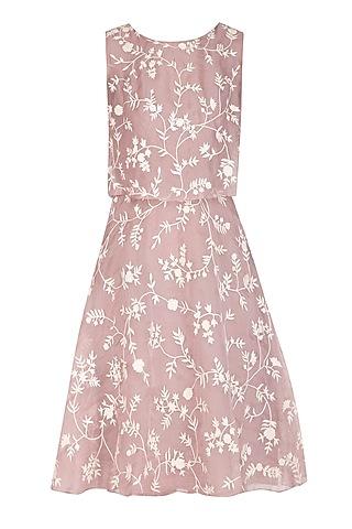 muted pink embroidered skater dress