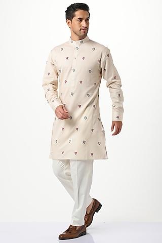muted pink silk & cotton chikankari kurta set