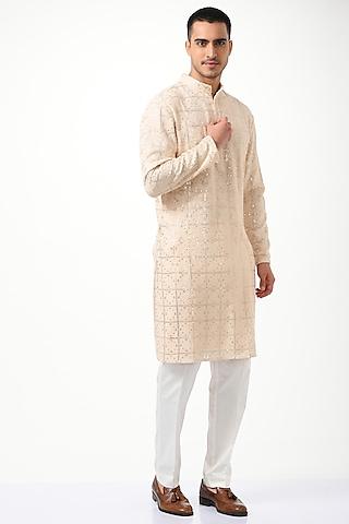 muted pink silk & cotton chikankari kurta set