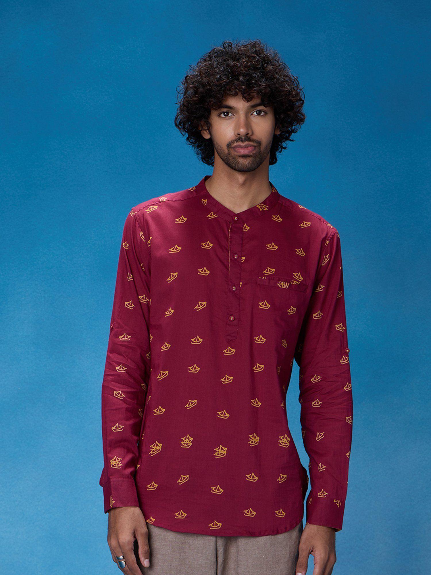 muted quirk maroon cotton printed full sleeves shirt likmw27