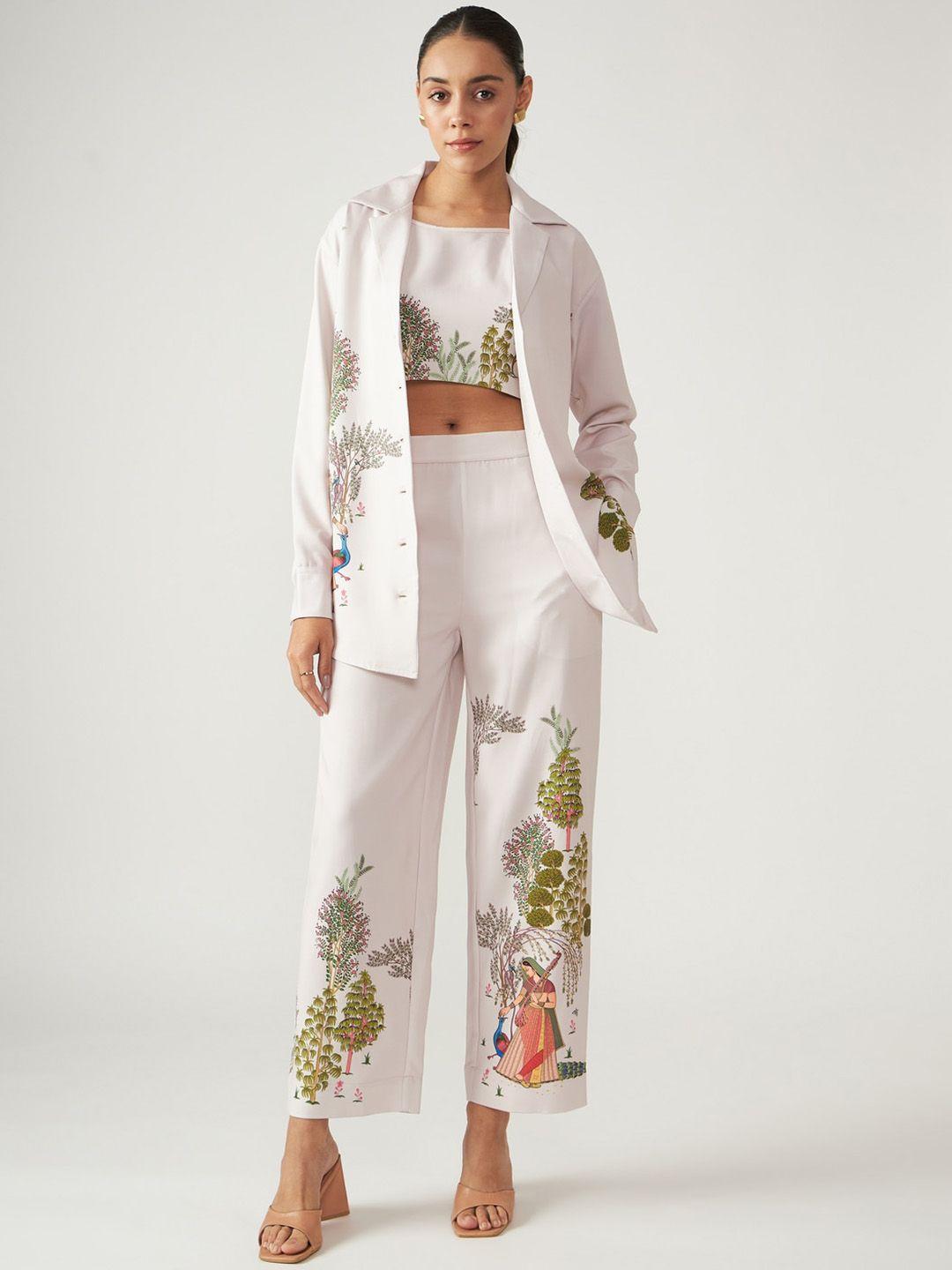 muvazo floral printed relaxed straight fit trousers