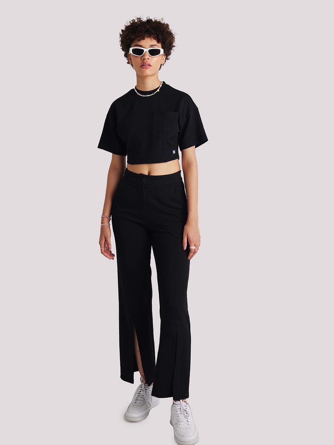 muvazo high neck extended sleeves crop top