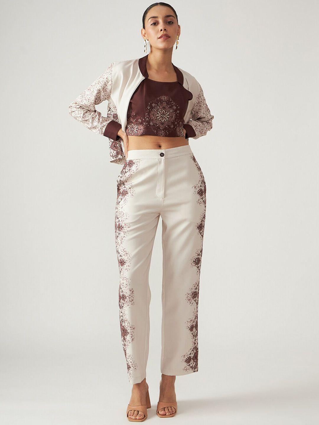 muvazo printed top & trouser with jacket