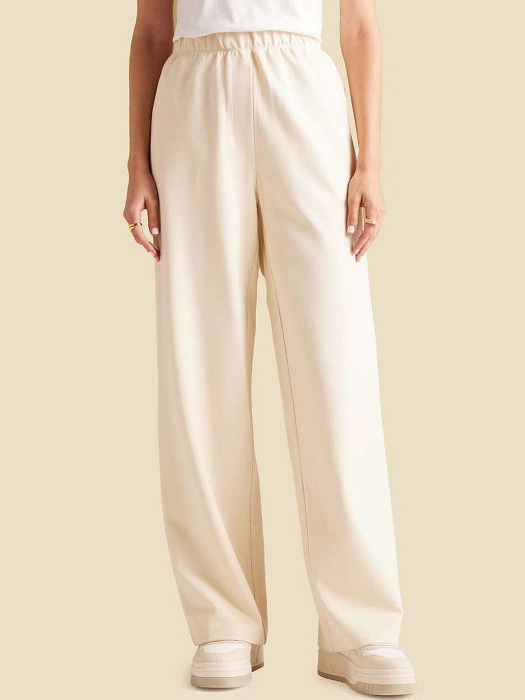 muvazo women straight fit mid rise parallel trousers
