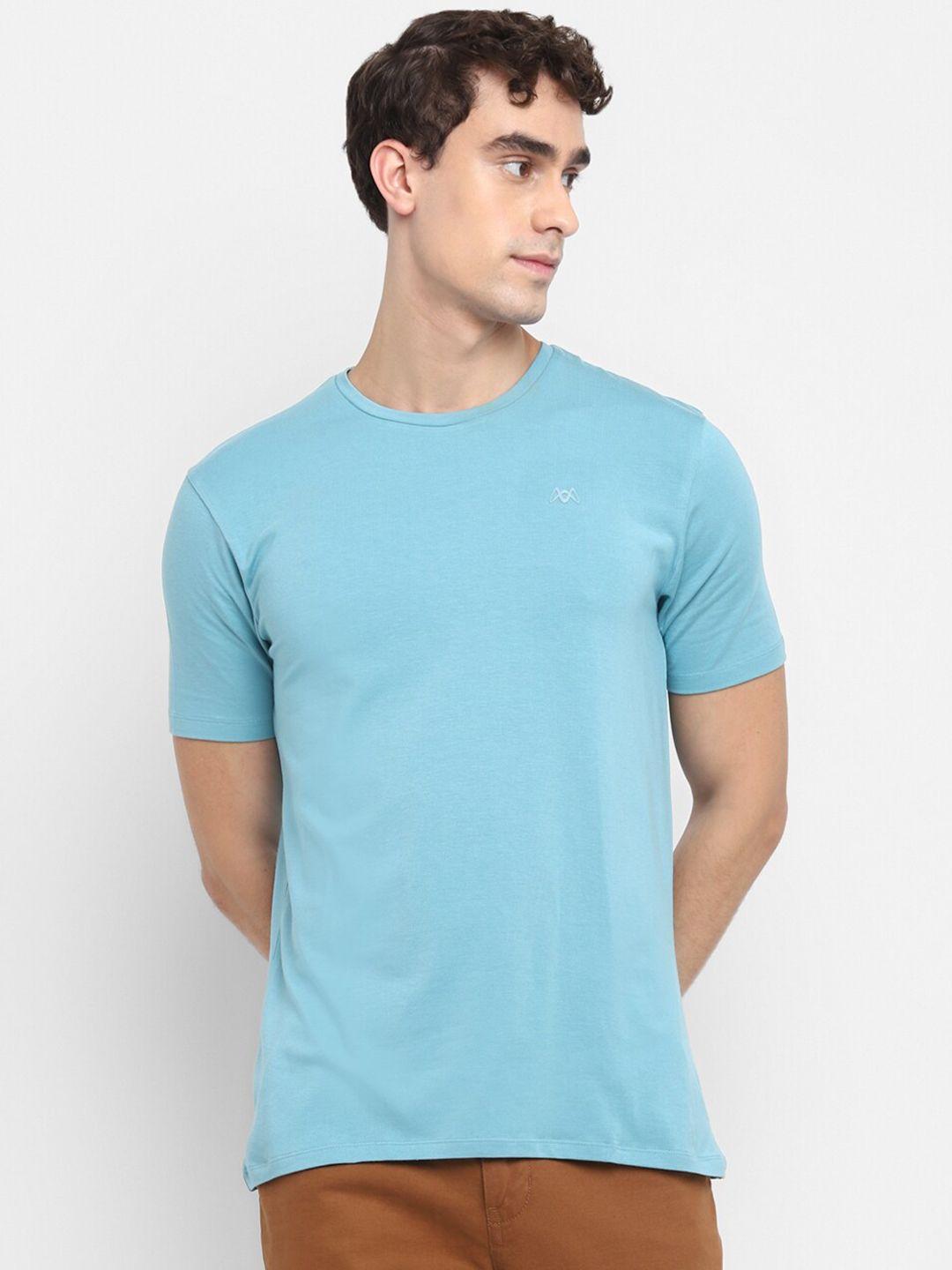 muwin men turquoise blue cotton  t-shirt