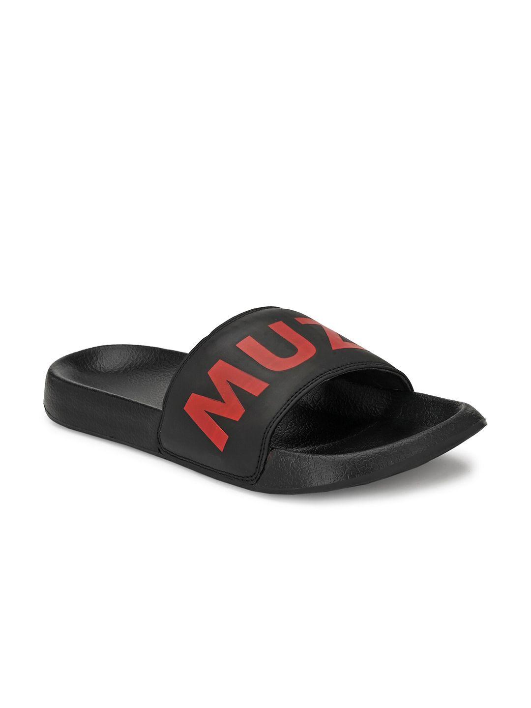 muzzati-men-maroon-&-black-printed-sliders
