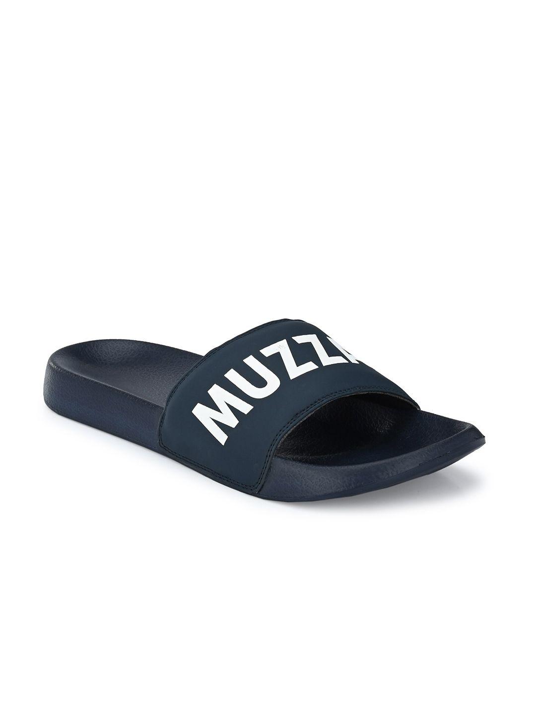 muzzati men blue & white printed sliders