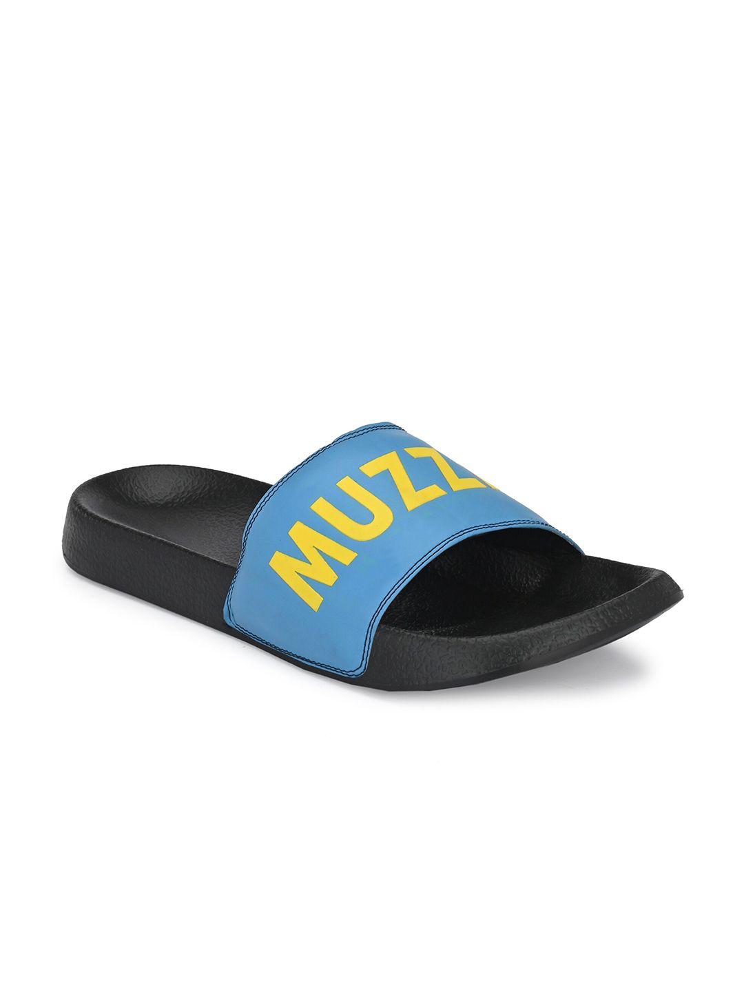 muzzati men blue & yellow printed sliders