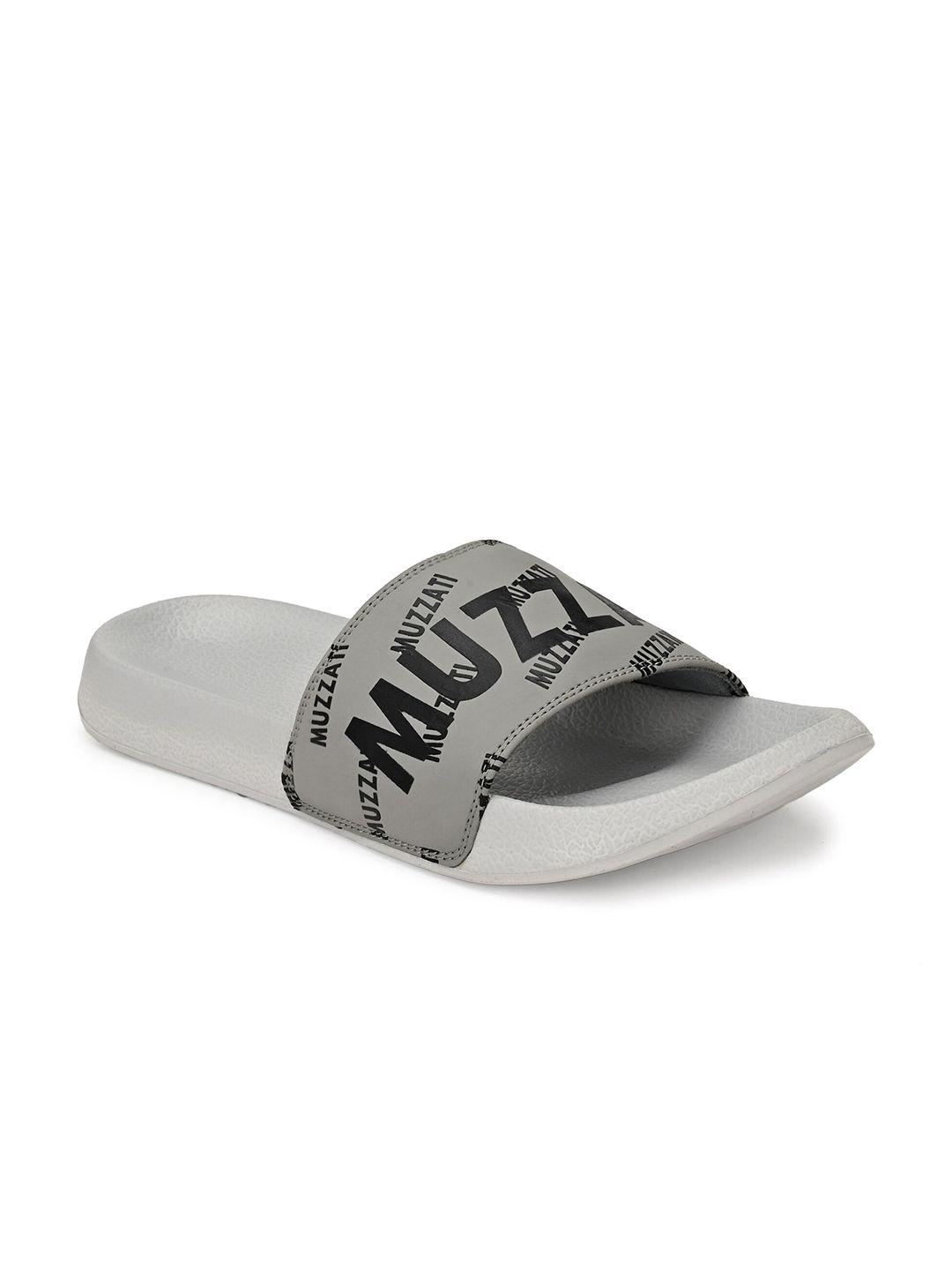 muzzati men grey & black printed sliders