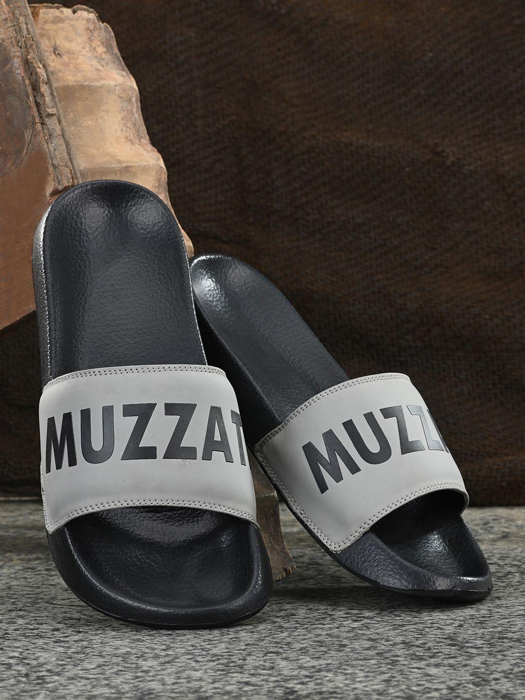 muzzati men grey & black printed sliders